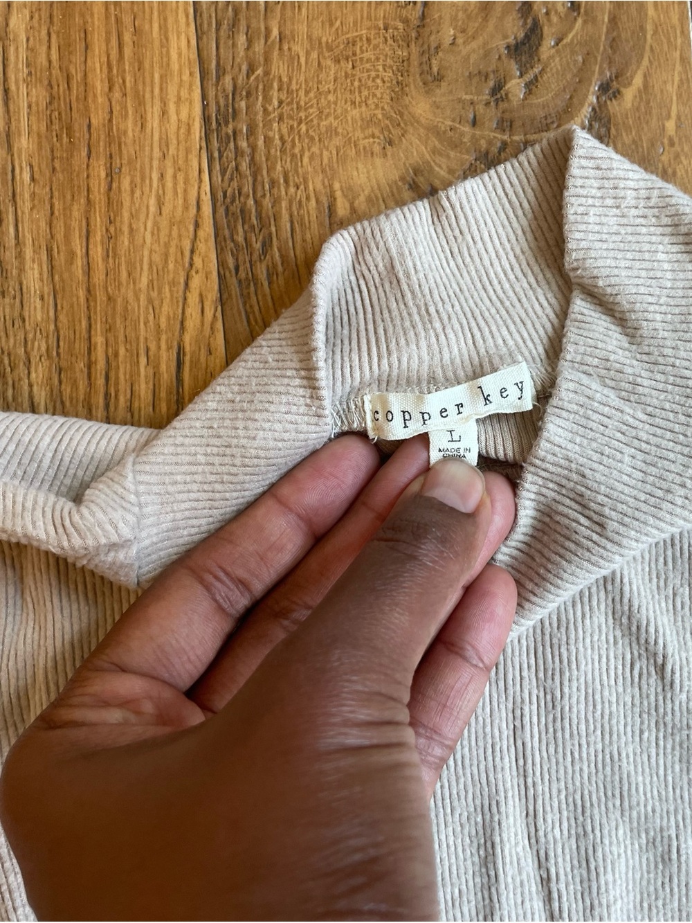 Copper Key Neutral Ribbed Mock Neck Top - Picture 2 of 3